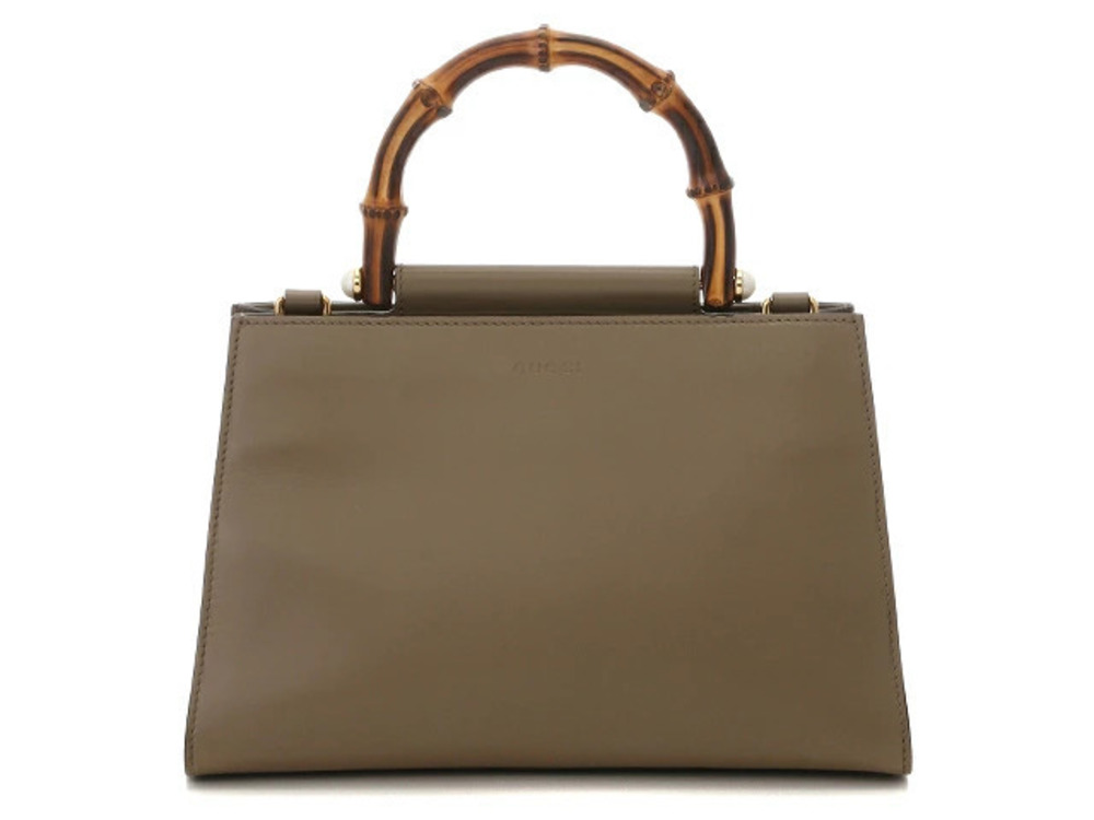 Gucci Bag Limited Edition Calfskin x Pearl Bamboo Handbag Pale Khaki Green